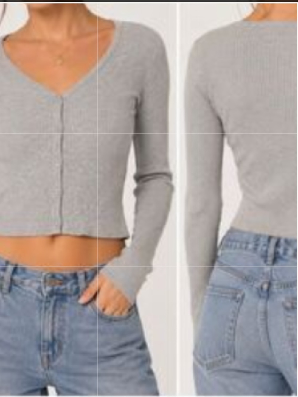 Brandy Melville Gray Fitted Button Down Crop Top 100% Cotton